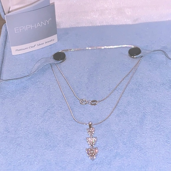 Epiphany  diamonique 3 stone pendant with chain - Picture 2 of 7